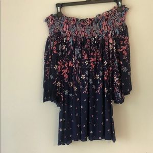Off-shoulder Navy Floral Shirt